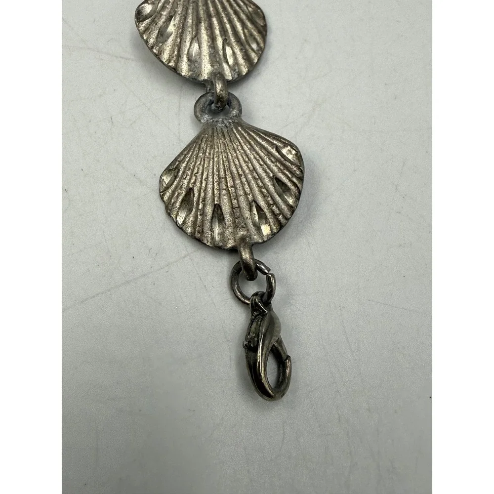 Vintage Silver Tone Scallop Seashell Link Bracelet Made in USA Nautical Coastal